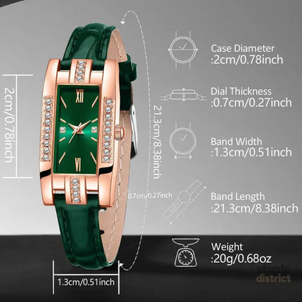 Green Womens Quartz Watch Jewelry Gift Set - Fashion > Women’s Fashion > Women’s Watches