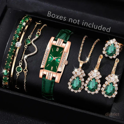 Green Womens Quartz Watch Jewelry Gift Set - Fashion > Women’s Fashion > Women’s Watches