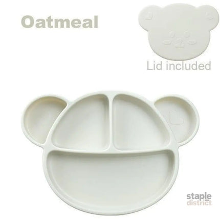 Grosmimi Bear Silicone Suction Food Plate with Silicone Lid Chocolate Brown-2006733467890618376