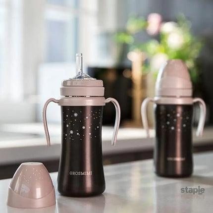 Grosmimi Dark Stainless Straw Cup 300ml White-2006733468935000065
