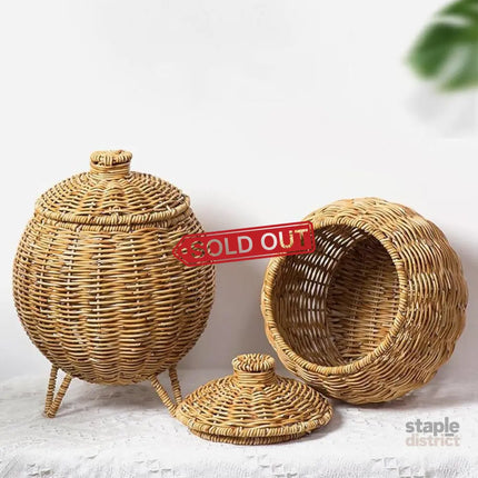Hand Woven Storage Container with Lid Tabletop Basket Sundries Holder Organizer - Without Legs - Baby & Kids > Kid’s
