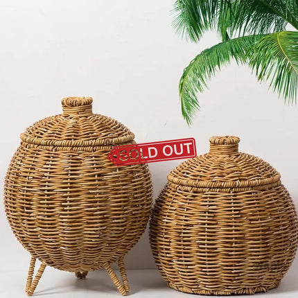 Hand Woven Storage Container with Lid Tabletop Basket Sundries Holder Organizer - Without Legs - Baby & Kids > Kid’s