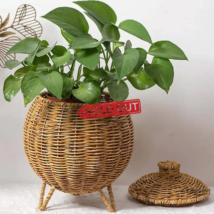 Hand Woven Storage Container with Lid Tabletop Basket Sundries Holder Organizer - Without Legs - Baby & Kids > Kid’s