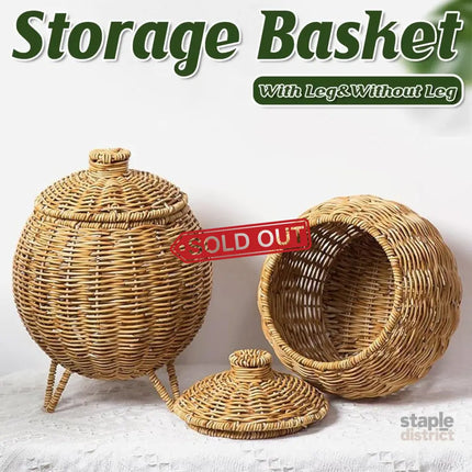 Hand Woven Storage Container with Lid Tabletop Basket Sundries Holder Organizer - Without Legs - Baby & Kids > Kid’s