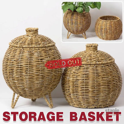 Hand Woven Storage Container with Lid Tabletop Basket Sundries Holder Organizer - Without Legs - Baby & Kids > Kid’s