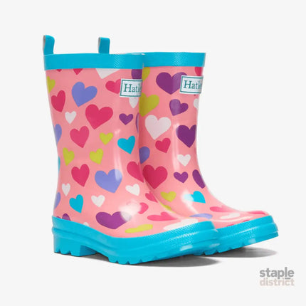 HATLEY Shiny Kids Rain Boots | Colourful Hearts size 6-2006733346390020096