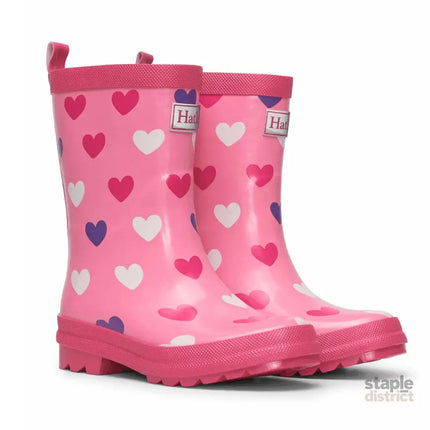 HATLEY Shiny Kids Rain Boots | Scattered Hearts size 8-2006733331869339648