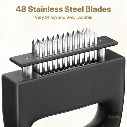 Heavy-duty meat tenderizer with 48 stainless steel needles and a locking mechanism – suitable for tenderizing steaks