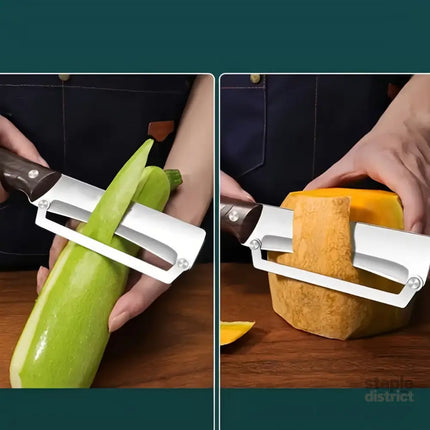 Heavy-duty stainless steel vegetable peeler and slicer - multi-functional kitchen tool with straight blade and