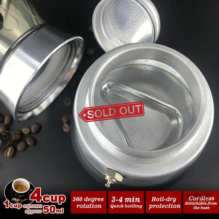 High Pressure Electric Moka Coffee Maker/Cafeteria Espresso 4Cup PC & Aluminum Moka Coffee Pot - Appliances > Kitchen
