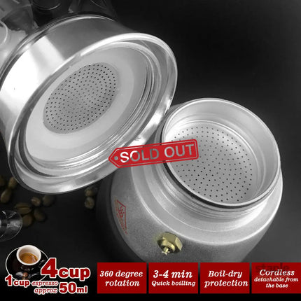 High Pressure Electric Moka Coffee Maker/Cafeteria Espresso 4Cup PC & Aluminum Moka Coffee Pot - Appliances > Kitchen