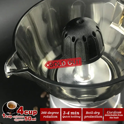 High Pressure Electric Moka Coffee Maker/Cafeteria Espresso 4Cup PC & Aluminum Moka Coffee Pot - Appliances > Kitchen