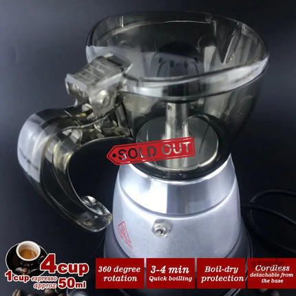 High Pressure Electric Moka Coffee Maker/Cafeteria Espresso 4Cup PC & Aluminum Moka Coffee Pot - Appliances > Kitchen