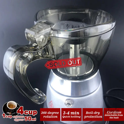 High Pressure Electric Moka Coffee Maker/Cafeteria Espresso 4Cup PC & Aluminum Moka Coffee Pot - Appliances > Kitchen