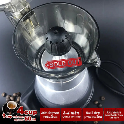 High Pressure Electric Moka Coffee Maker/Cafeteria Espresso 4Cup PC & Aluminum Moka Coffee Pot - Appliances > Kitchen