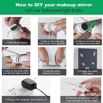 Hollywood LED Vanity Mirror Lights Kit,Stick on Dimmable Makeup Lights 12V Mirror Lighting Strip Fixture for Vanity