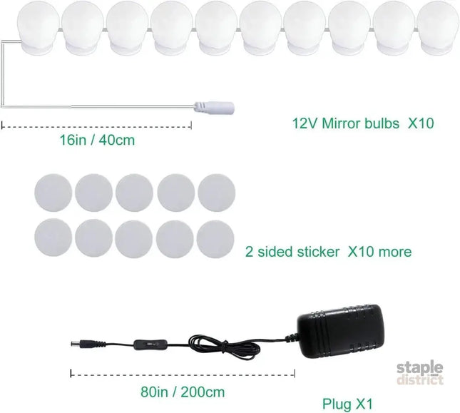 Hollywood LED Vanity Mirror Lights Kit,Stick on Dimmable Makeup Lights 12V Mirror Lighting Strip Fixture for Vanity
