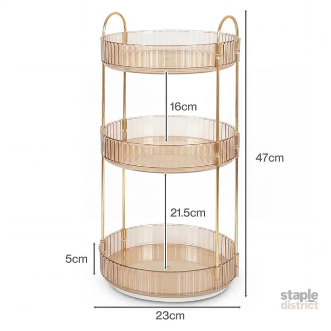 Ilus 360� Roating Makeup Organiser Vanity Countertop Shelf Cosmetic Holder Gold-2050056779160752130