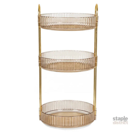 Ilus 360� Roating Makeup Organiser Vanity Countertop Shelf Cosmetic Holder Gold-2050056779160752129
