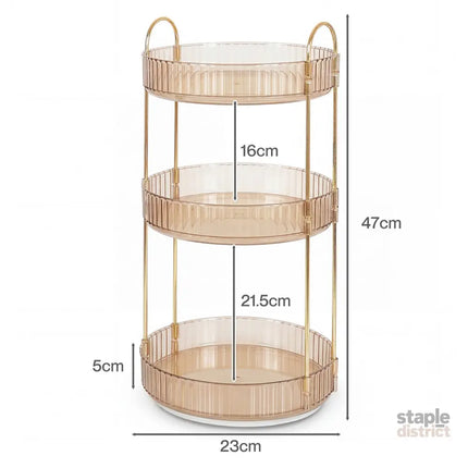 Ilus 360� Roating Makeup Organiser Vanity Countertop Shelf Cosmetic Holder Gold-2050056779160752130