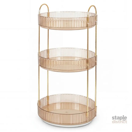 Ilus 360� Roating Makeup Organiser Vanity Countertop Shelf Cosmetic Holder Gold-2050056779160752128