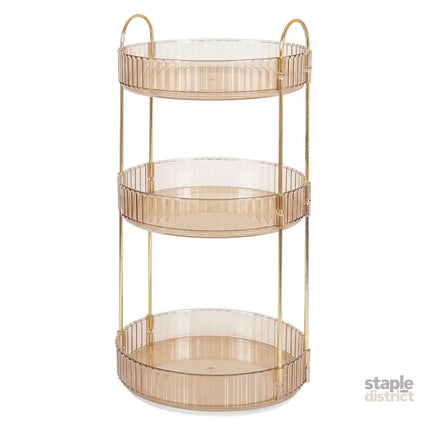 Ilus 360� Roating Makeup Organiser Vanity Countertop Shelf Cosmetic Holder Gold-2050056779160752136
