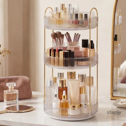 Ilus 360� Roating Makeup Organiser Vanity Countertop Shelf Cosmetic Holder White-2050056779341107207