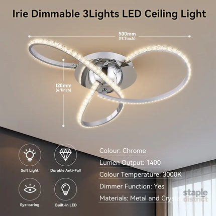 Irie Dimmable 3 Lights LED Ceiling Light - Chrome - Home & Garden > Lighting > Ceiling Lights