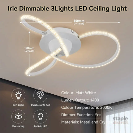 Irie Dimmable 3 Lights LED Ceiling Light - White - Home & Garden > Lighting > Ceiling Lights