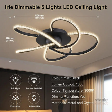 Irie Dimmable 5 Lights LED Ceiling Light - Black - Home & Garden > Lighting > Ceiling Lights
