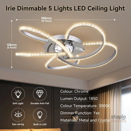 Irie Dimmable 5 Lights LED Ceiling Light - Chrome - Home & Garden > Lighting > Ceiling Lights