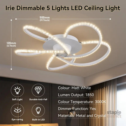 Irie Dimmable 5 Lights LED Ceiling Light - White - Home & Garden > Lighting > Ceiling Lights