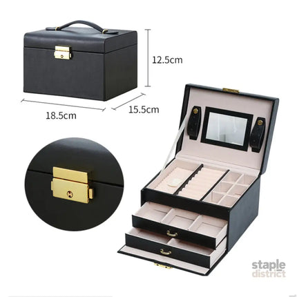 Jewellery Box With Mirror Double Drawers Organizer Storage Lock Case(White) - Health & Beauty > Cosmetic Storage >