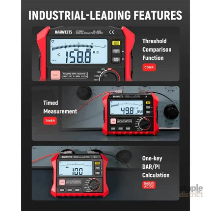 KAIWEETS Megohmmeter Insulation Resistance Tester Up to 100GΩ 50V/100V/250V/500V/1000V One-Touch DAR/PI with AC/DC