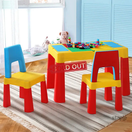 Keezi 3PCS Kids Table and Chairs Set Activity Toys Storage Box Desk Blocks - Baby & Kids > Kid’s Furniture > Kid’s