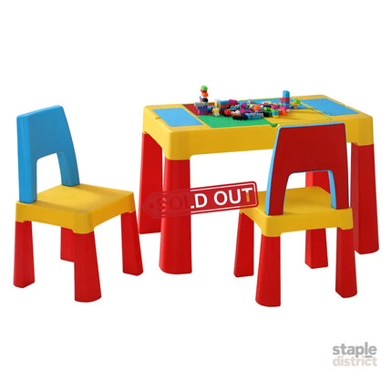 Keezi 3PCS Kids Table and Chairs Set Activity Toys Storage Box Desk Blocks - Baby & Kids > Kid’s Furniture > Kid’s
