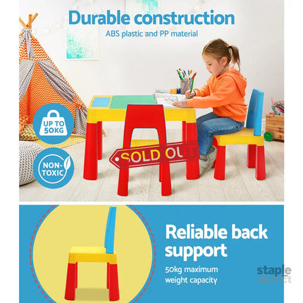 Keezi 3PCS Kids Table and Chairs Set Activity Toys Storage Box Desk Blocks - Baby & Kids > Kid’s Furniture > Kid’s