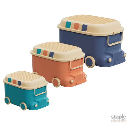 Keezi 3PCS Toy Storage Box Cute Car Toy Container Kids Toys Organiser Snack Boxes - Baby & Kids > Kid’s Furniture > Toy