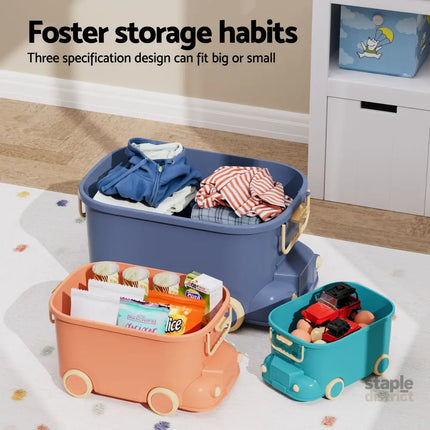 Keezi 3PCS Toy Storage Box Cute Car Toy Container Kids Toys Organiser Snack Boxes - Baby & Kids > Kid’s Furniture > Toy