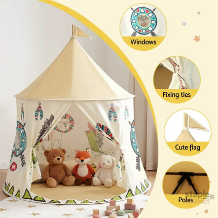 Keezi Kids Play Tent Playhouse Castle with Window Flag Carry Bag 115cmx115cm - Baby & Kids > Baby & Kid’s Toys >