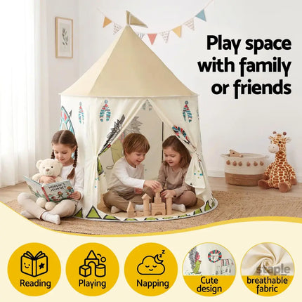 Keezi Kids Play Tent Playhouse Castle with Window Flag Carry Bag 115cmx115cm - Baby & Kids > Baby & Kid’s Toys >