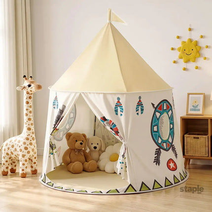 Keezi Kids Play Tent Playhouse Castle with Window Flag Carry Bag 115cmx115cm - Baby & Kids > Baby & Kid’s Toys >