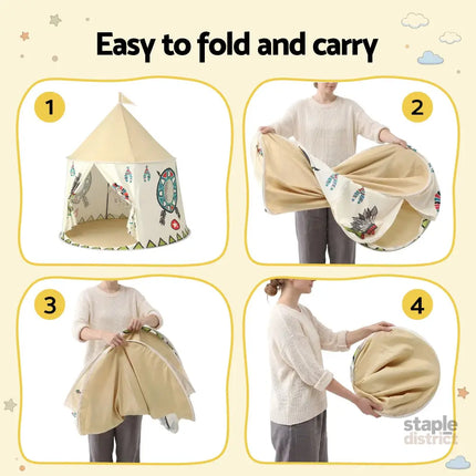 Keezi Kids Play Tent Playhouse Castle with Window Flag Carry Bag 115cmx115cm - Baby & Kids > Baby & Kid’s Toys >