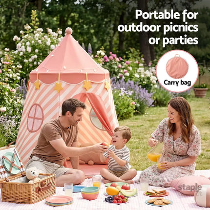 Keezi Kids Play Tent with Star Lights and Window Carry Bag 116cmx153cm Playhouse - Baby & Kids > Baby & Kid’s Toys >