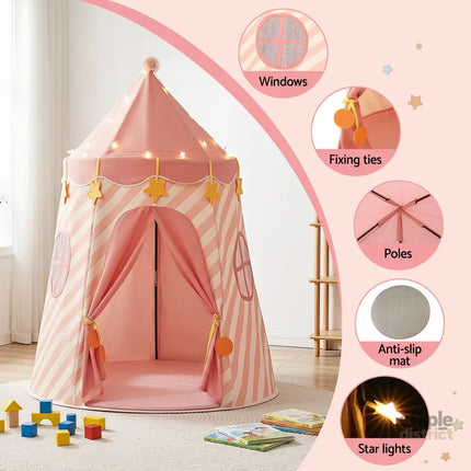 Keezi Kids Play Tent with Star Lights and Window Carry Bag 116cmx153cm Playhouse - Baby & Kids > Baby & Kid’s Toys >