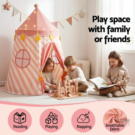 Keezi Kids Play Tent with Star Lights and Window Carry Bag 116cmx153cm Playhouse - Baby & Kids > Baby & Kid’s Toys >