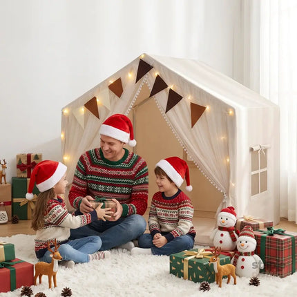 Keezi Kids Play Tent with Star Lights Windows Flag 144cmx95cm Playhouse - Baby & Kids > Baby & Kid’s Toys > Pretend Play