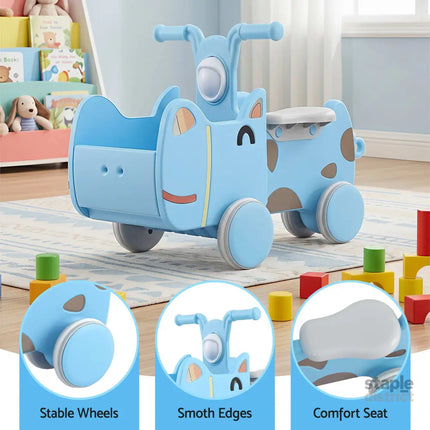 KEEZI Kids Ride On Push Car Toys with Storage Space Animal Stickers Blue 67CMX43CM - Baby & Kids > Ride On Cars