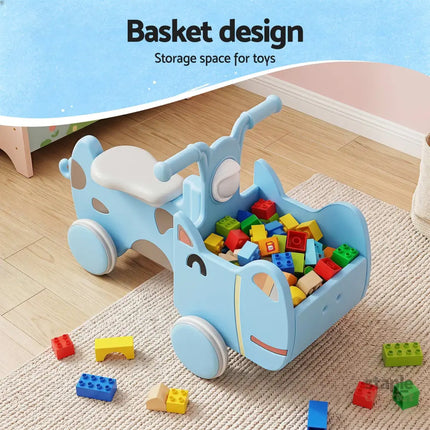 KEEZI Kids Ride On Push Car Toys with Storage Space Animal Stickers Blue 67CMX43CM - Baby & Kids > Ride On Cars