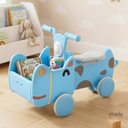 KEEZI Kids Ride On Push Car Toys with Storage Space Animal Stickers Blue 67CMX43CM - Baby & Kids > Ride On Cars